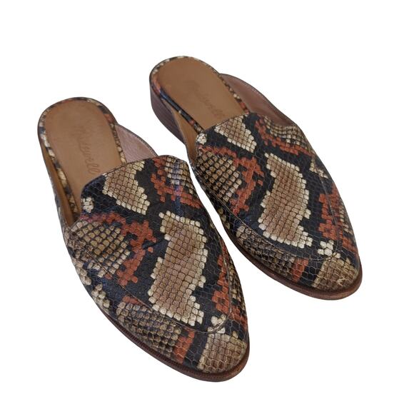 Madewell The Frances Loafer Mule Snake Embossed Womens Shoes 7 Reptile Slip Ons - Picture 1 of 8